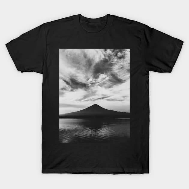 Japan - Lake Kawaguchi With Mount Fuji in Black and White T-Shirt by visualspectrum